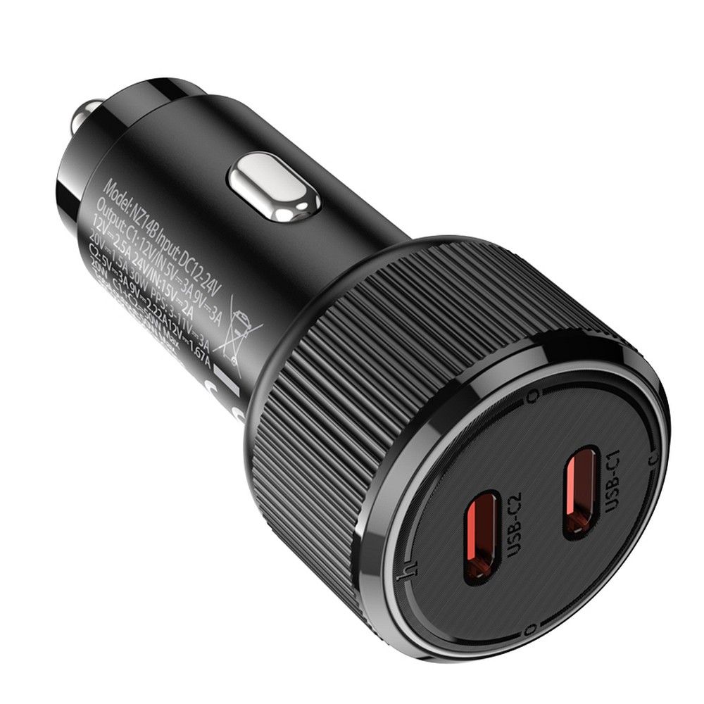 Caricabatterie Auto HOCO NZ14B, 50W, 3A, 2 x USB-C, Nero
