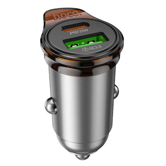 Caricabatterie Auto HOCO NZ16A, 43W, 3A, 1 x USB-A - 1 x USB-C, Grigio