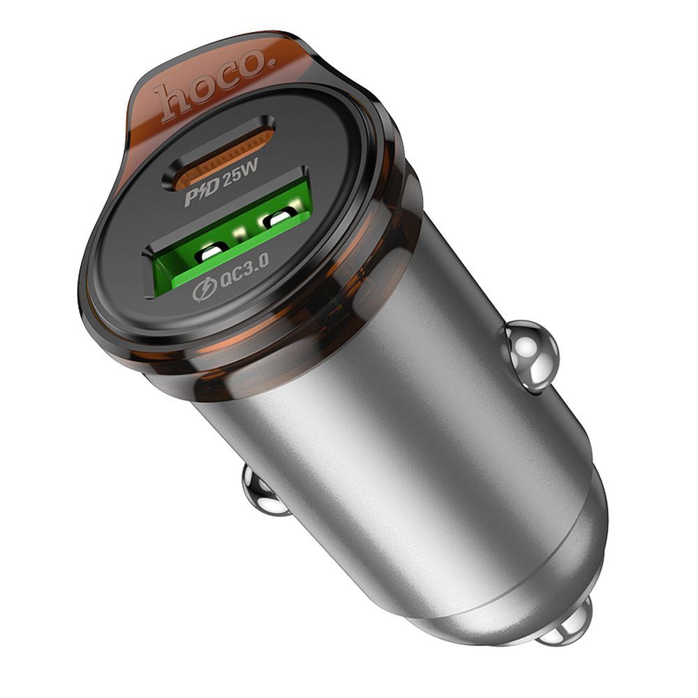 Caricabatterie Auto HOCO NZ16A, 43W, 3A, 1 x USB-A - 1 x USB-C, Grigio