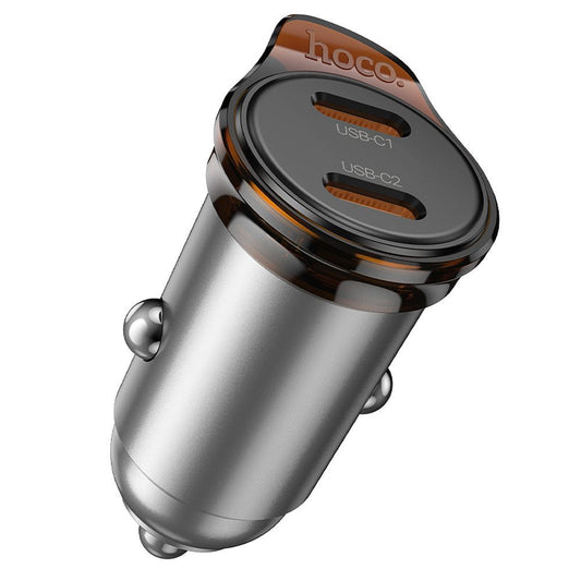 Caricabatterie Auto HOCO NZ16B, 45W, 3A, 2 x USB-C, Grigio