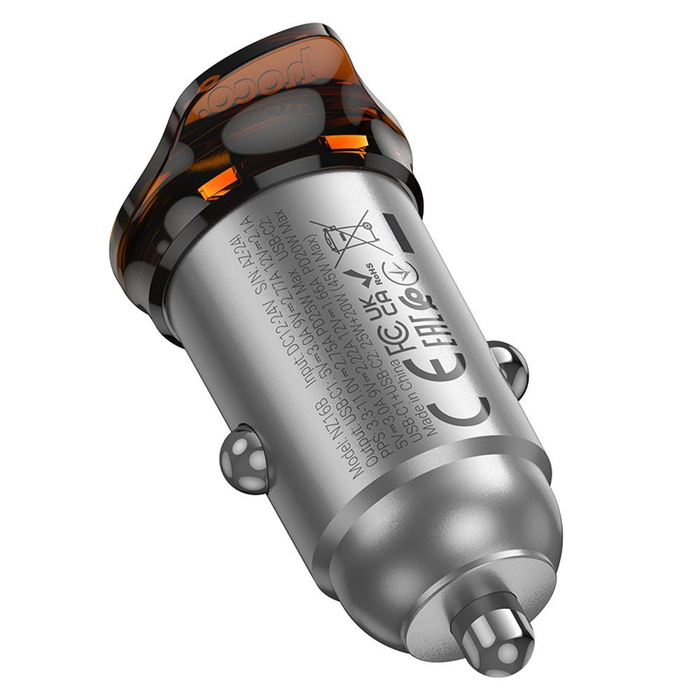 Caricabatterie Auto HOCO NZ16B, 45W, 3A, 2 x USB-C, Grigio