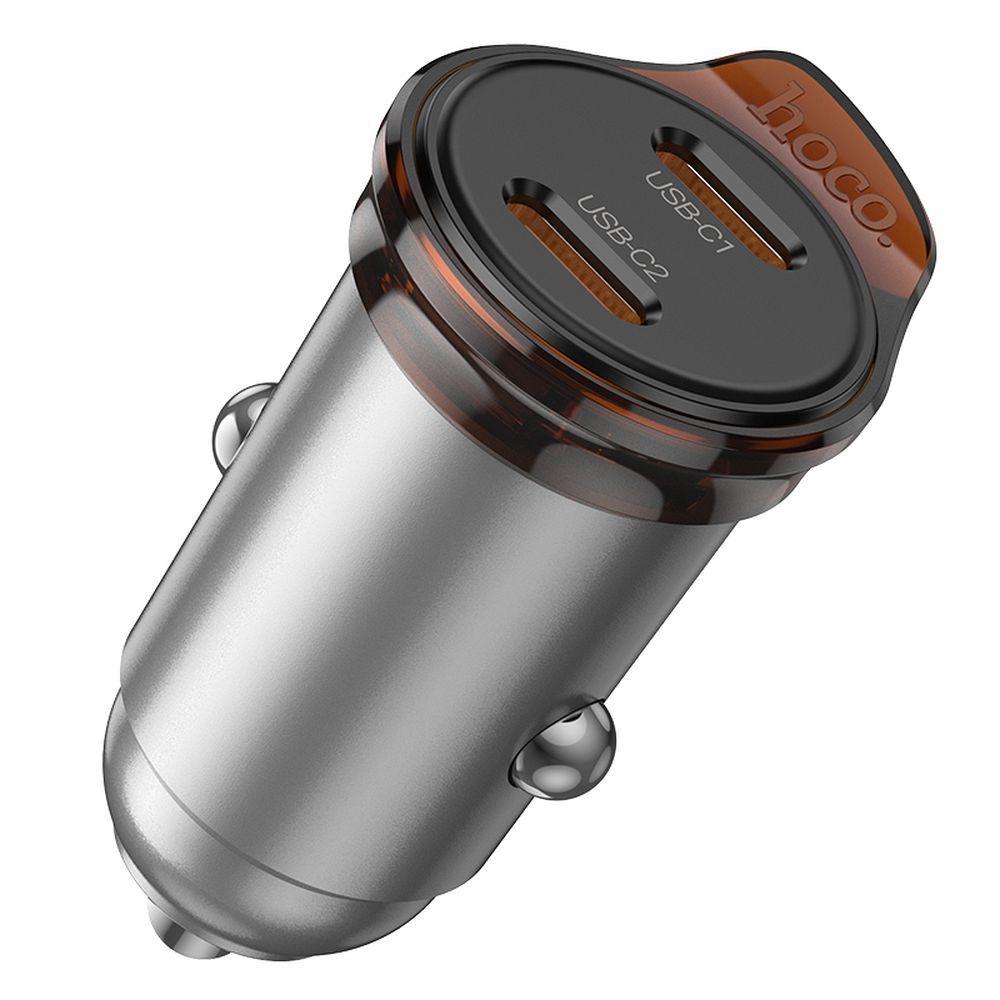 Caricabatterie Auto HOCO NZ16B, 45W, 3A, 2 x USB-C, Grigio