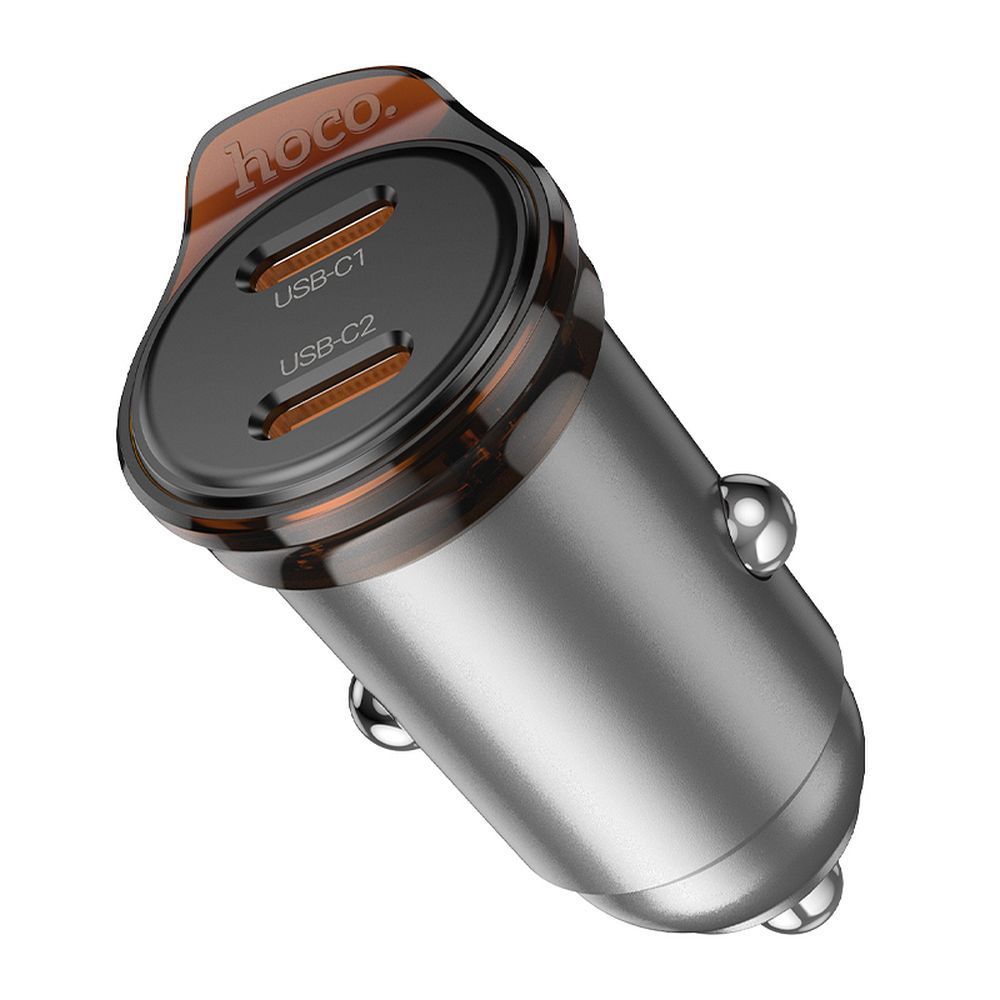 Caricabatterie Auto HOCO NZ16B, 45W, 3A, 2 x USB-C, Grigio
