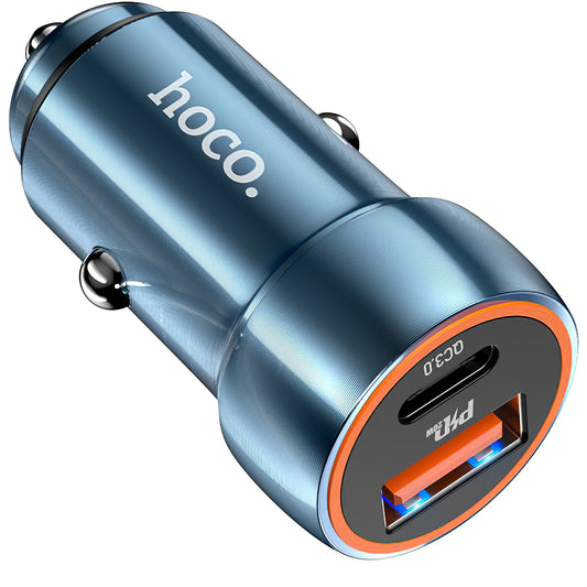 Caricabatterie Auto HOCO Z46A, 20W, 3A, 1 x USB-A - 1 x USB-C, Blu