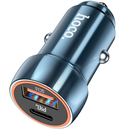 Caricabatterie Auto HOCO Z46A, 20W, 3A, 1 x USB-A - 1 x USB-C, Blu