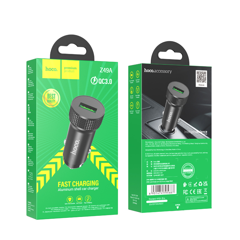 Caricatore Auto HOCO Z49A, 18W, 3A, 1 x USB-A, Nero
