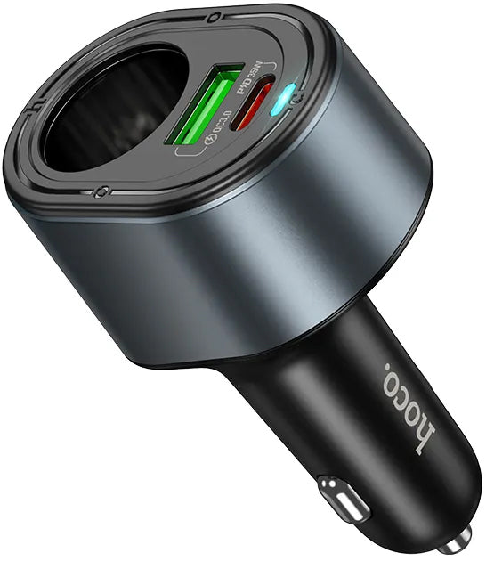Caricabatterie Auto HOCO Z56, 35W, 3A, 1 x USB-A - 1 x USB-C - 1 x Estensione Accendisigari, Nero
