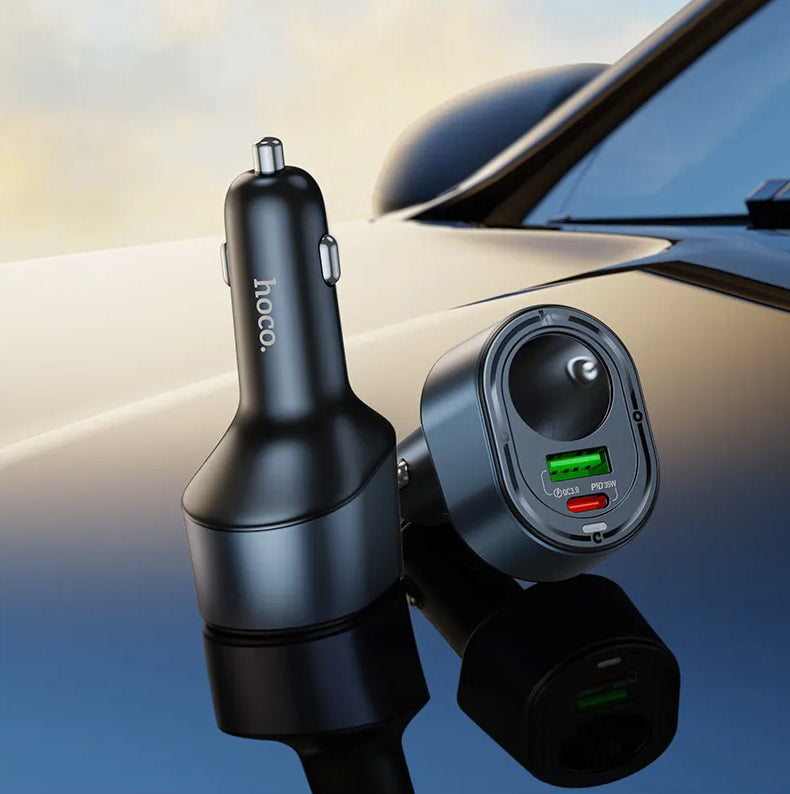 Caricabatterie Auto HOCO Z56, 35W, 3A, 1 x USB-A - 1 x USB-C - 1 x Estensione Accendisigari, Nero