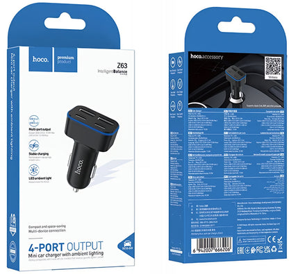 Caricabatterie Auto HOCO Z63, 42W, 3A, 2 x USB-A - 2 x USB-C, Nero