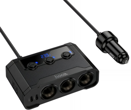 Caricabatterie Auto HOCO Z64, 15.5W, 3.1A, 2 x USB-A - 2 x USB-C - 3 x Estensione Accendisigari, Nero