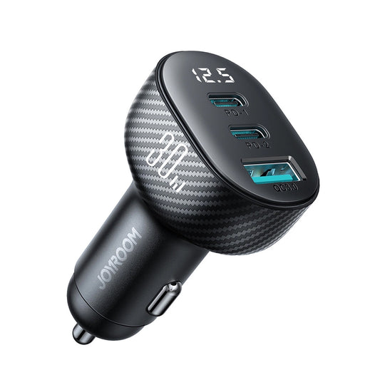 Joyroom JR-CCD04 Car Charger, 30W, 3A, 1 x USB-A - 2 x USB-C, Black