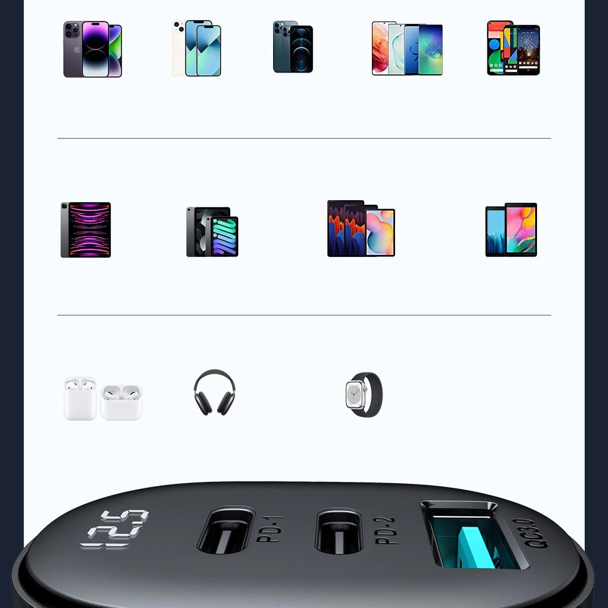 Caricabatterie Auto Joyroom JR-CCD04, 30W, 3A, 1 x USB-A - 2 x USB-C, Nero