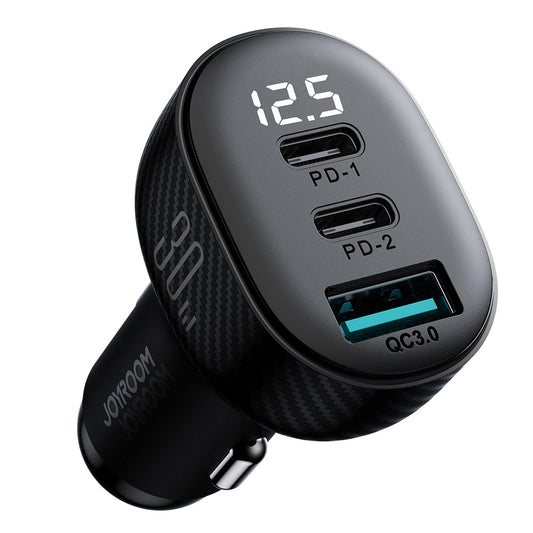 Joyroom JR-CCD04 Car Charger, 30W, 3A, 1 x USB-A - 2 x USB-C, Black