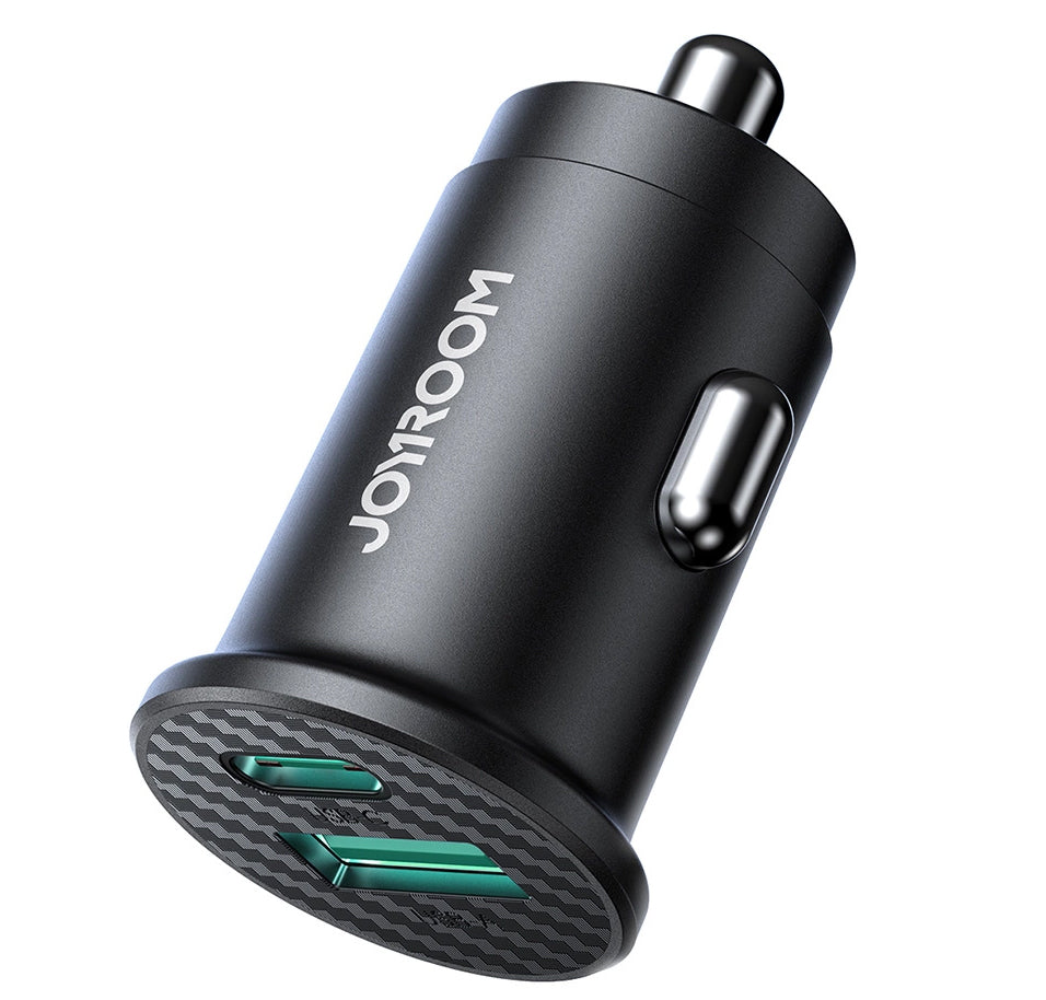 Joyroom JR-CCN16 Mini Car Charger, 12W, 2.4A, 1 x USB-A - 1 x USB-C, Black