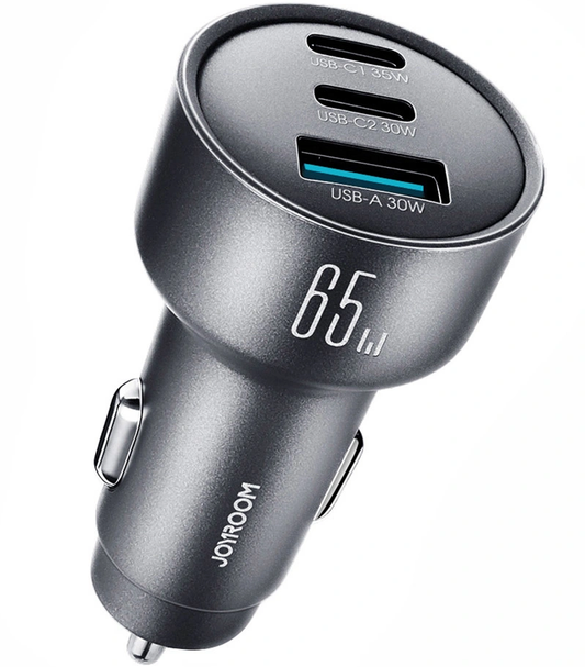 Caricatore Auto Joyroom JR-CCN19, 65W, 1 x USB-A - 2 x USB-C, Grigio