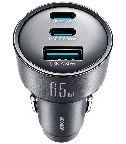 Caricatore Auto Joyroom JR-CCN19, 65W, 1 x USB-A - 2 x USB-C, Grigio