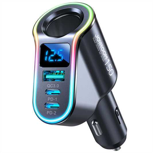 Joyroom JR-CL21 Car Charger, 150W, 3A, 1 x Cigarette Lighter Extension - 1 x USB-A - 2 x USB-C, Black