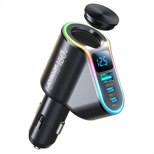 Joyroom JR-CL21 Car Charger, 150W, 3A, 1 x Cigarette Lighter Extension - 1 x USB-A - 2 x USB-C, Black