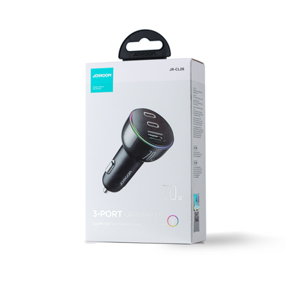 Joyroom JR-CL26 Car Charger, 70W, 4.8A, 1 x USB-A - 2 x USB-C, Black