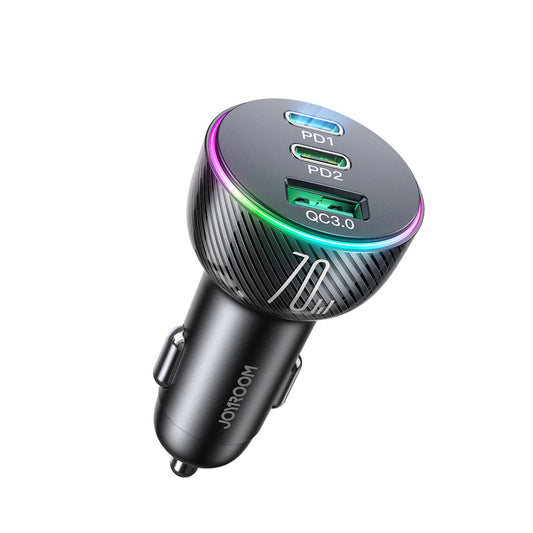Joyroom JR-CL26 Car Charger, 70W, 4.8A, 1 x USB-A - 2 x USB-C, Black