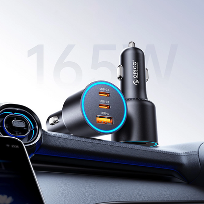 Caricatore Auto Orico HyperDrive, 165W, 5A, 1 x USB-A - 2 x USB-C, Nero