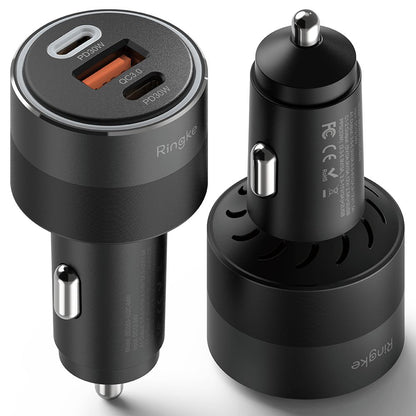 Caricabatterie Auto Ringke, 30W, 3A, 1 x USB-A - 2 x USB-C, Nero