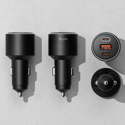 Caricabatterie Auto Ringke, 30W, 3A, 1 x USB-A - 2 x USB-C, Nero