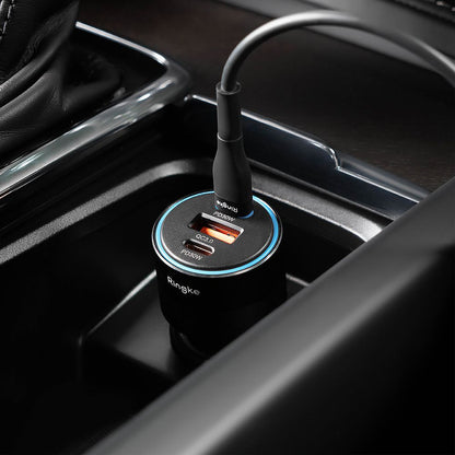 Caricabatterie Auto Ringke, 30W, 3A, 1 x USB-A - 2 x USB-C, Nero
