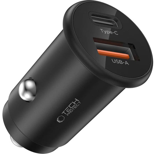 Caricabatterie Auto Tech-Protect CC02, 35W, 3A, 1 x USB-A - 1 x USB-C, Nero