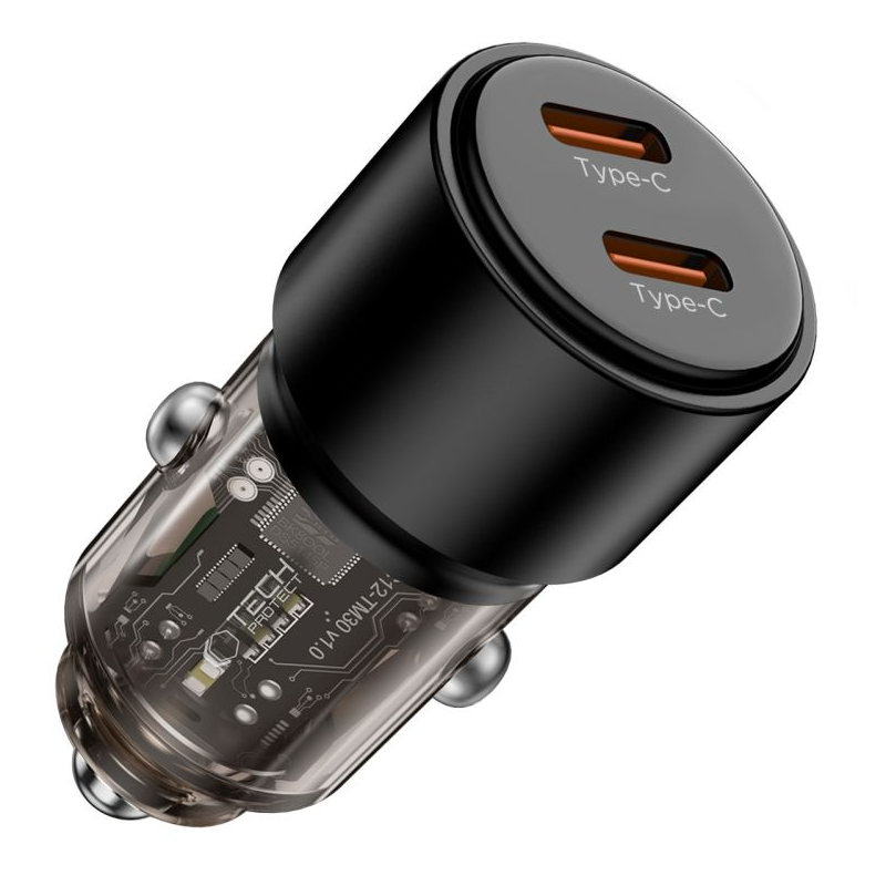 Caricatore Auto Tech-Protect CC03, 100W, 3.25A, 2 x USB-C, Nero