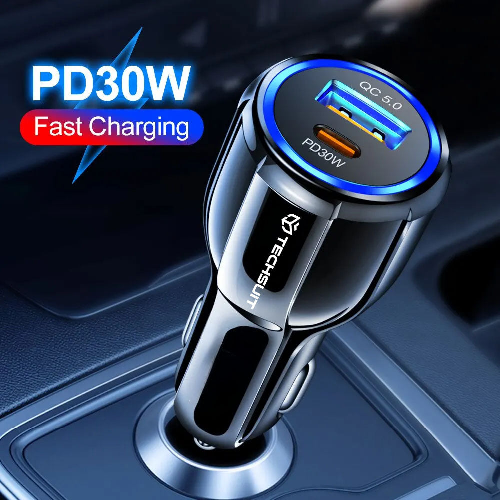 Caricabatterie Auto Techsuit TE-022 Premium, 60W, 3A, 1 x USB-A - 1 x USB-C, Nero