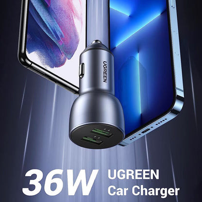 Caricabatterie per auto UGREEN CD213, 36W, 3A, 2 x USB-A, Grigio 