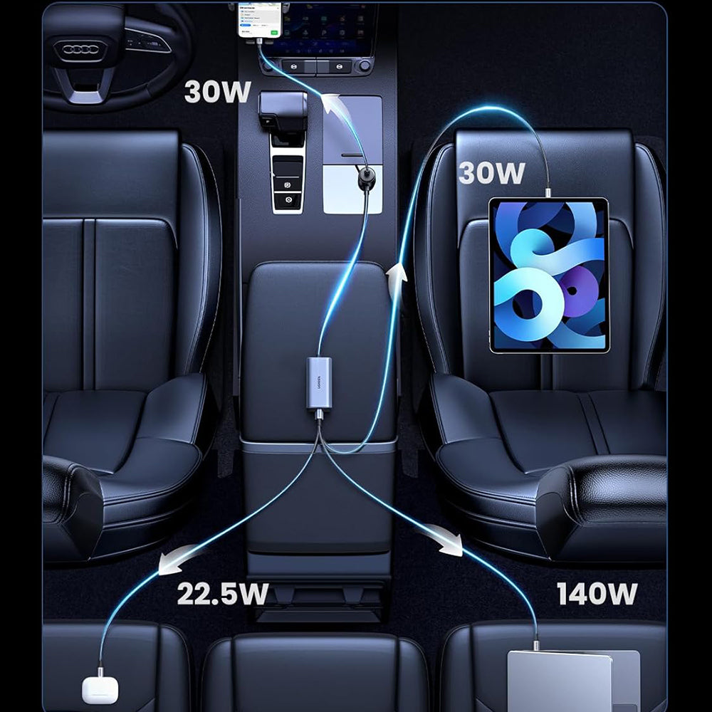 UGREEN EC706 Car Charger, 150W, 5A, 1 x USB-A - 3 x USB-C, Black