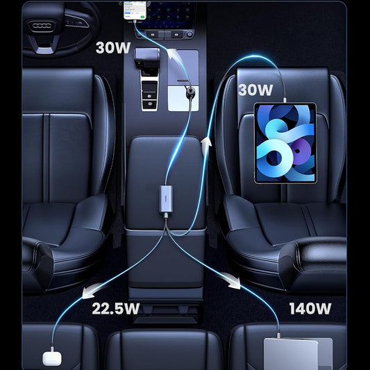 Caricabatterie Auto UGREEN EC706, 150W, 5A, 1 x USB-A - 3 x USB-C, Nero