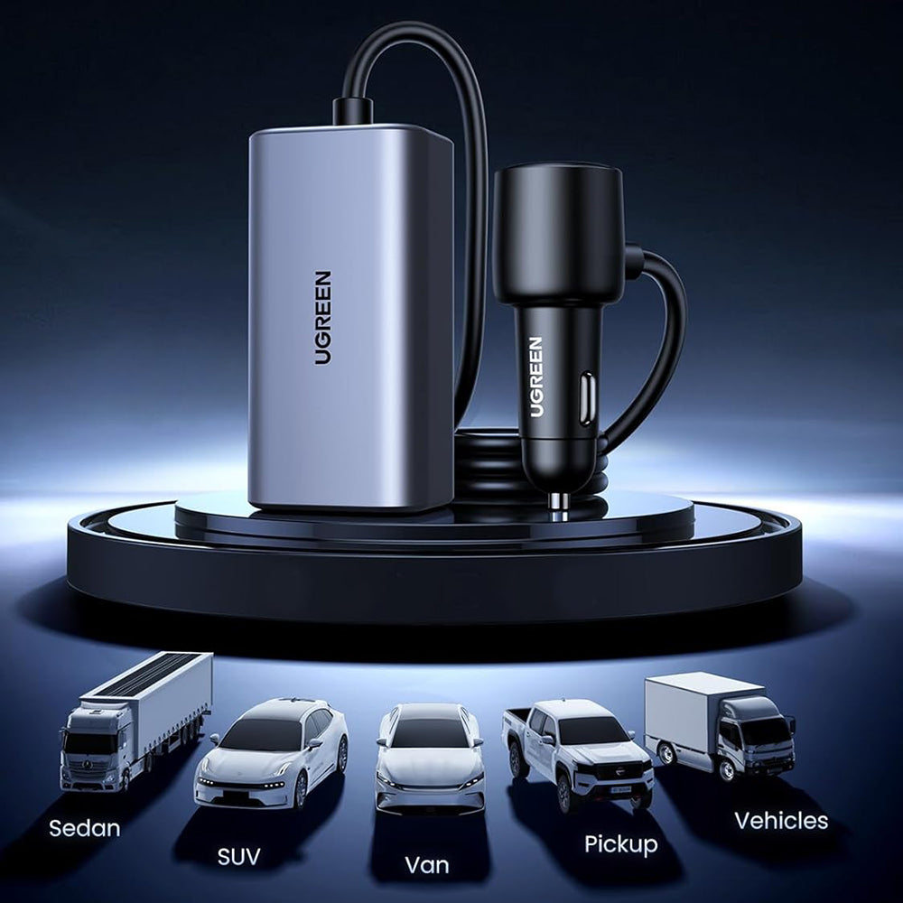 UGREEN EC706 Car Charger, 150W, 5A, 1 x USB-A - 3 x USB-C, Black