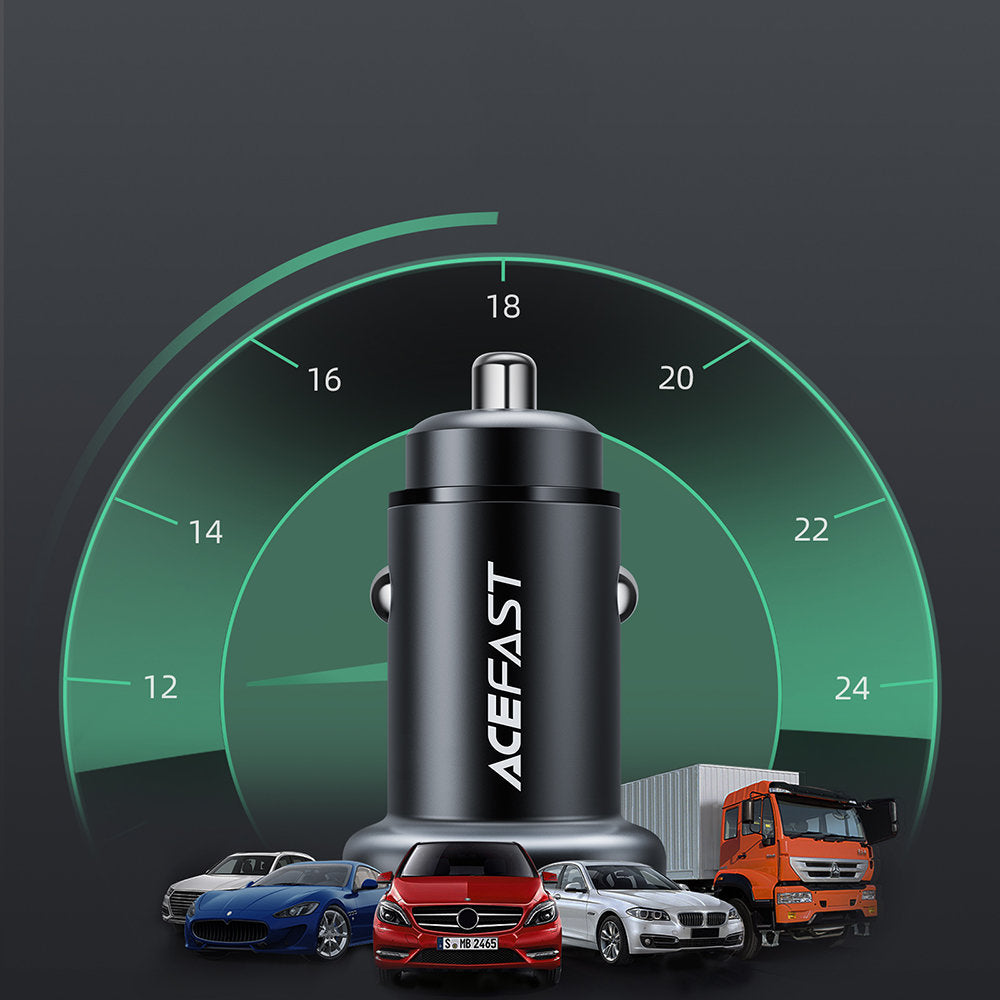 Acefast B1 Car Charger, 38W, 3A, 1 x USB-A - 1 x USB-C, Black