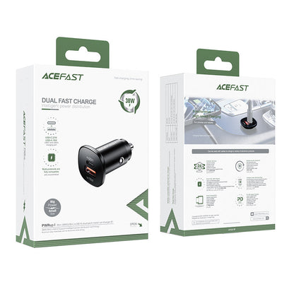Acefast B1 Car Charger, 38W, 3A, 1 x USB-A - 1 x USB-C, Black