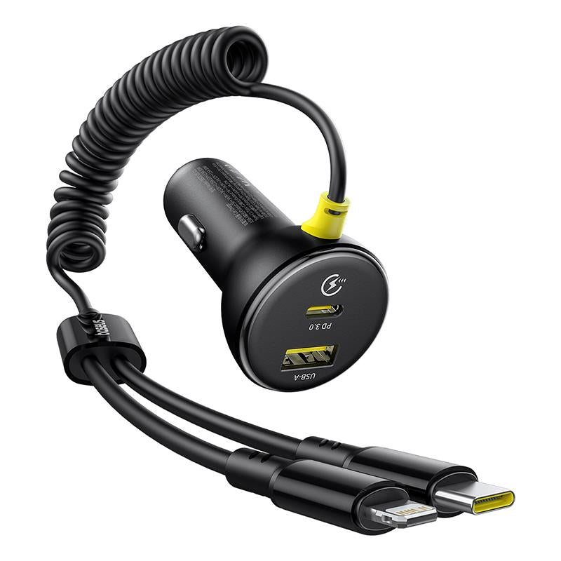 Caricabatterie Auto con Cavo USB-C / Lightning Baseus Circular, 60W, 3A, 1 x USB-A - 1 x USB-C, Nero C00035902121-00