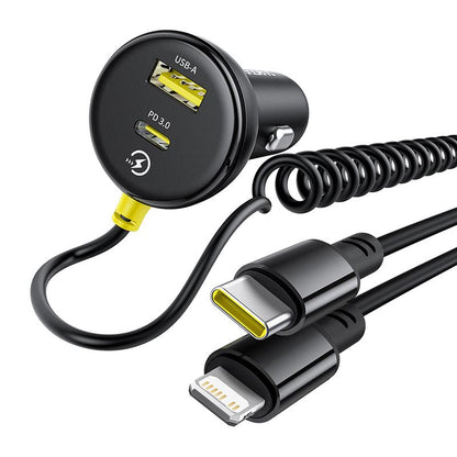 Caricabatterie Auto con Cavo USB-C / Lightning Baseus Circular, 60W, 3A, 1 x USB-A - 1 x USB-C, Nero C00035902121-00