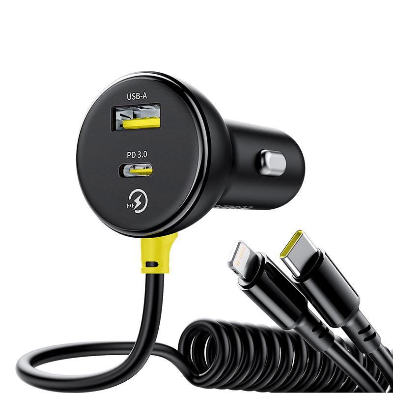 Caricabatterie Auto con Cavo USB-C / Lightning Baseus Circular, 60W, 3A, 1 x USB-A - 1 x USB-C, Nero C00035902121-00