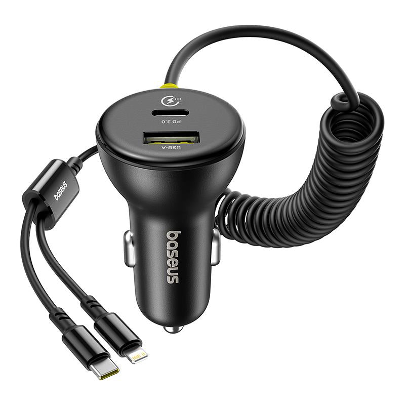 Caricabatterie Auto con Cavo USB-C / Lightning Baseus Circular, 60W, 3A, 1 x USB-A - 1 x USB-C, Nero C00035902121-00