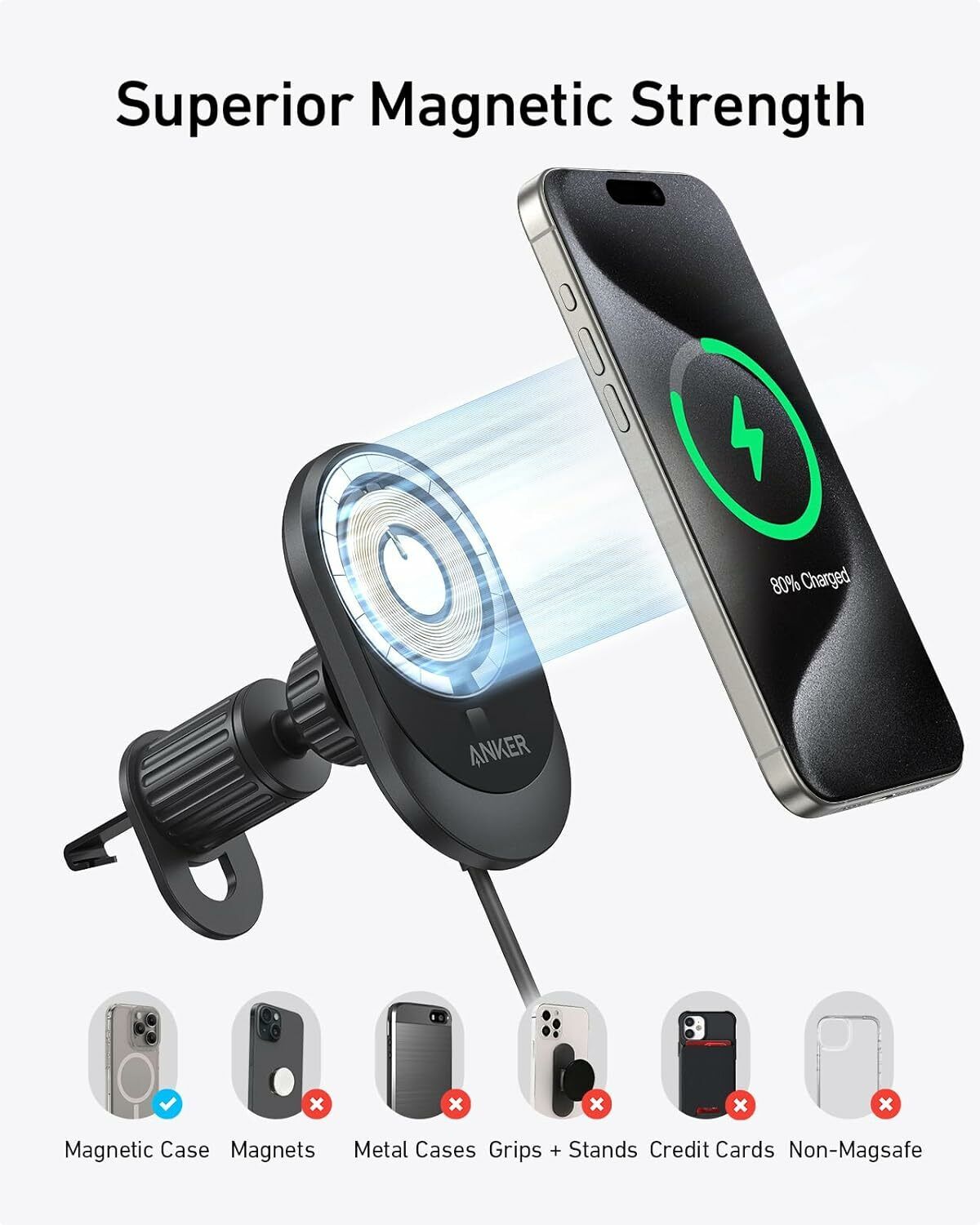 Caricabatterie Auto Wireless Anker MagGo, 15W, 1.67A, Nero B2932G11