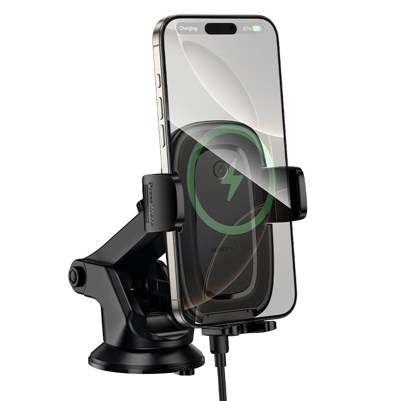 Caricabatterie Auto Wireless Borofone BH223 Follower, 15W, 1.67A, Nero