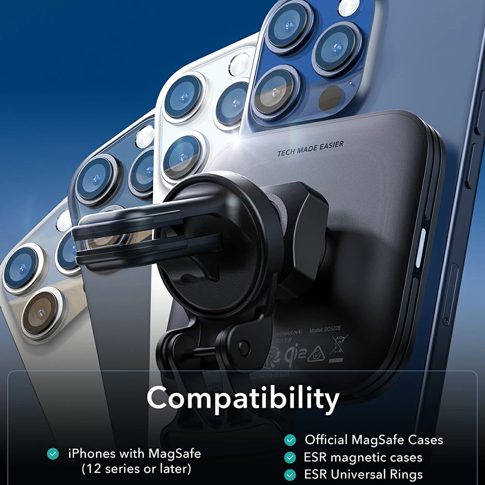 Caricabatterie Auto Wireless ESR HaloLock Vent, 15W, 1.67A, Nero