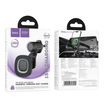 Caricabatterie Auto Wireless HOCO HW30, 15W, 1.67A, Nero