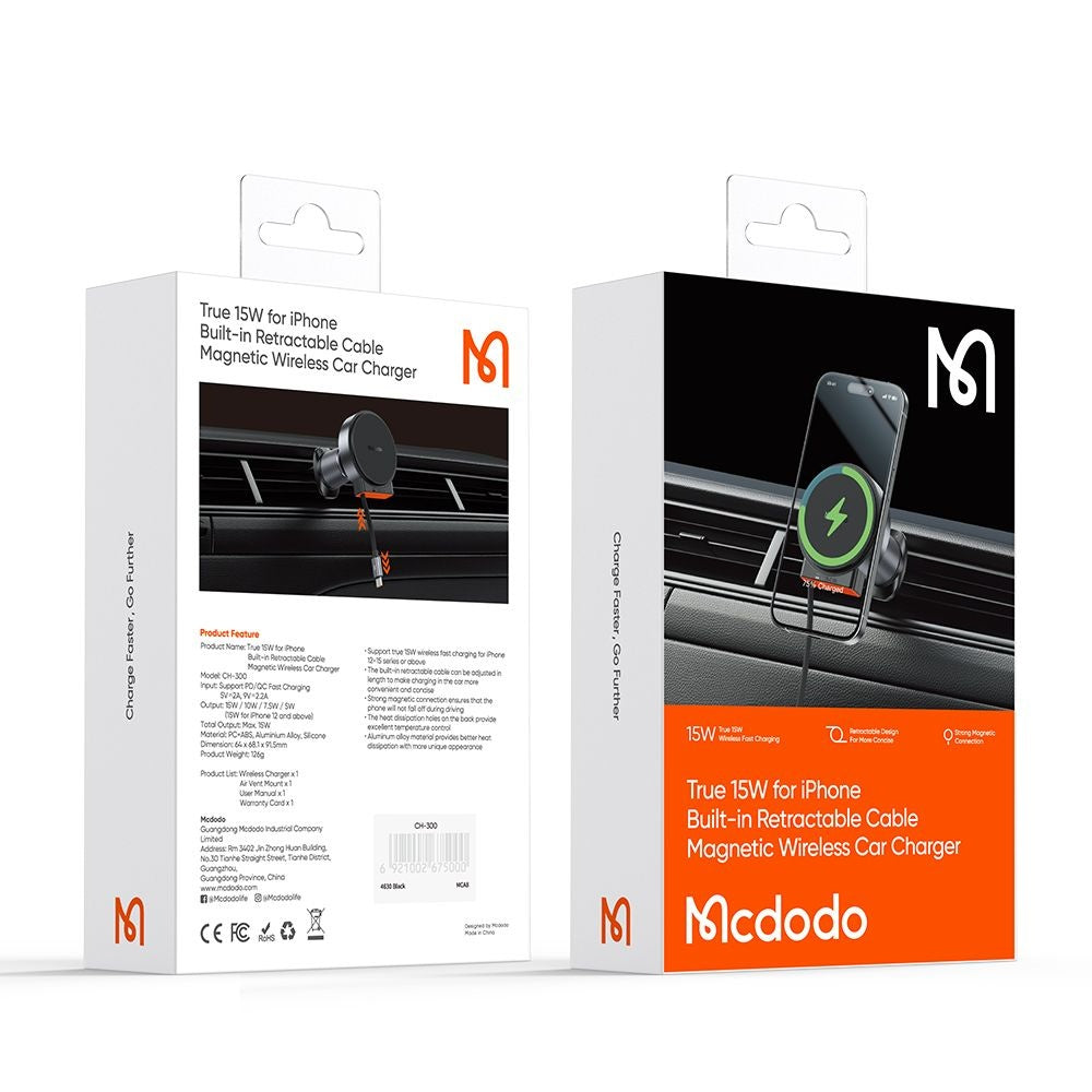 Caricabatterie Auto Wireless McDodo CH-3000, 15W, 1.67A, Nero