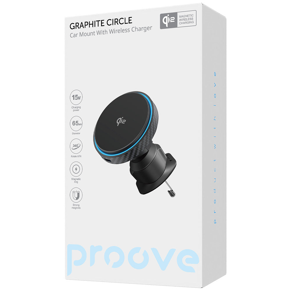 Caricabatterie Auto Wireless Proove Graphite Circle, 15W, 1.67A, Nero WHGC15010001