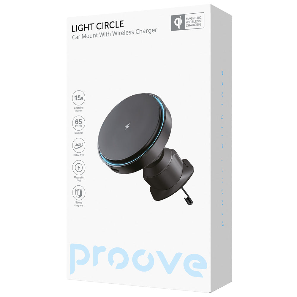 Caricabatterie Auto Wireless Proove Light Circle, 15W, 1.67A, Nero WHLC15010001