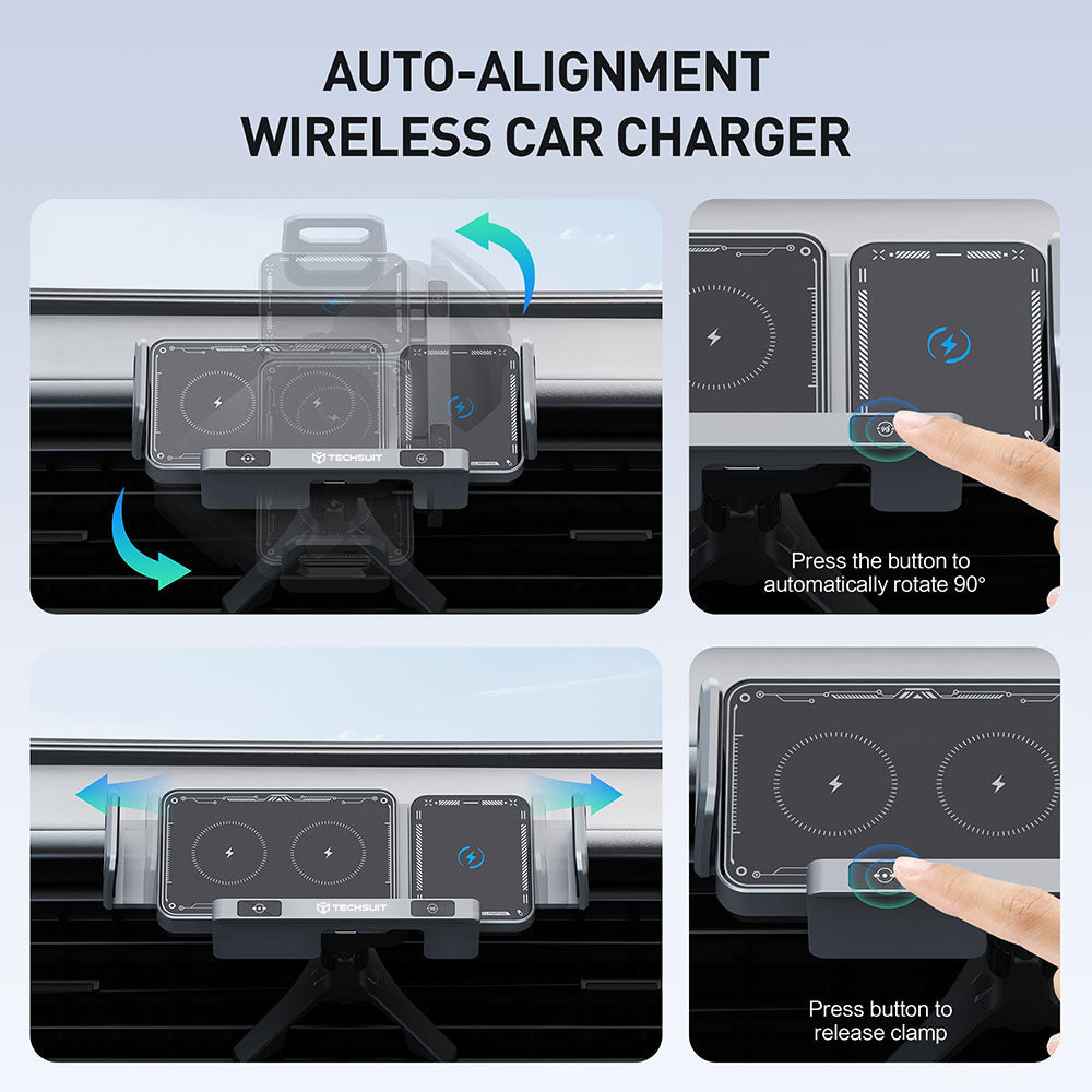 Caricabatterie Auto Wireless Techsuit SW1 ModoDock, 15W, 1.67A, Nero