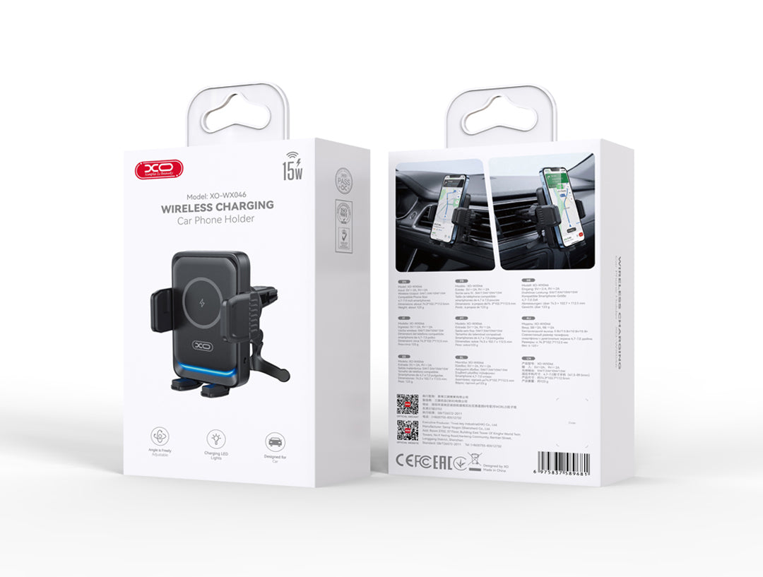 Caricatore Auto Wireless XO Design WX046, 15W, 1.67A, Nero